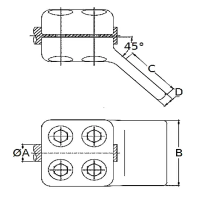 CONECTORES ANTICORONA CABLE-PLATINA ACODADO 45° C:Ø27.1-29.3MM P:125x125MM MODELO 351.271 ARAGCU EI