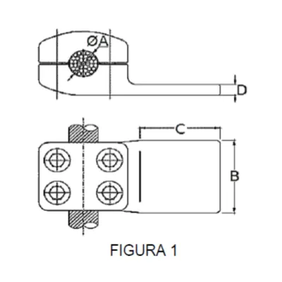 CONECTORES CABLE-PLATINA DERIVACION EN ''T'' F1 C:Ø12.5-14.6MM P:80x80MM MODELO 351.451 ARAGCU EI