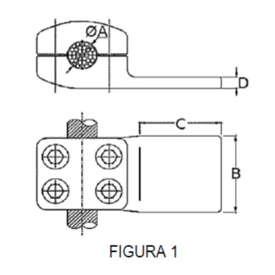 CONECTORES CABLE-PLATINA DERIVACION EN ''T'' F1 C:Ø12.5-14.6MM P:100x100MM MODELO 351.459 ARAGCU EI