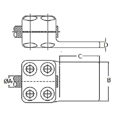 CONECTORES ANTICORONA RECTO CABLE-PLATINA F1 C:Ø22.7-25.2MM P:40x40MM MODELO 351.1621 ARAGCU EI