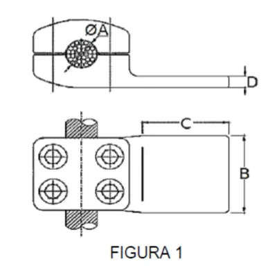 CONECTORES CABLE-PLATINA DERIVACION EN ''T'' F1 C:Ø35.91MM P:80x80MM MODELO 351.4607 ARAGCU EI