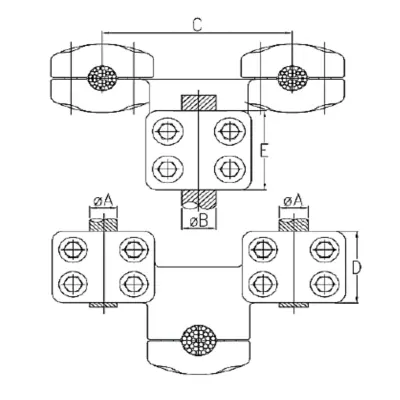 CONECTORES ANTICORONA CABLE DUPLEX A CABLE ACODADO 90° P:Ø27-30MM D:Ø27-30MM MODELO 361.422 ARAGCU EI