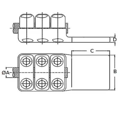 CONECTORES ANTICORONA RECTO CABLE-PLATINA F2 C:Ø29.4-31.4MM P:100x100MM MODELO 351.165T ARAGCU EI