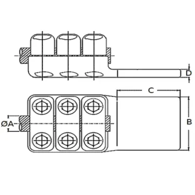CONECTORES ANTICORONA RECTO CABLE-PLATINA F2 C:Ø27.14-29.23MM P:125x125MM MODELO 351.171T ARAGCU EI
