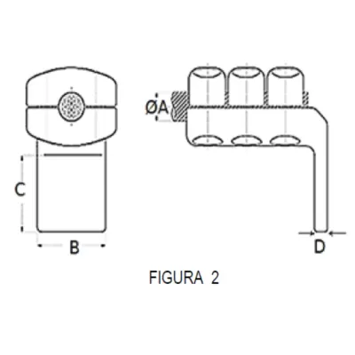 CONECTORES ANTICORONA CABLE-PLATINA ACODADO 90° F2 C:Ø24.4-26.2MM P:100x100MM MODELO 351.212T ARAGCU EI
