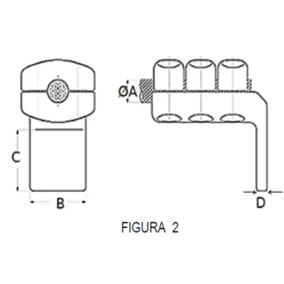 CONECTORES ANTICORONA CABLE-PLATINA ACODADO 90° F2 C:Ø32.6-36.0MM P:100x100MM MODELO 351.214T ARAGCU EI