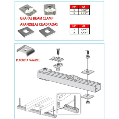 GRAPAS BEAM CLAMP PARA RIEL UNISTRUT Ø:1/2'' ARAGCU OUTLET