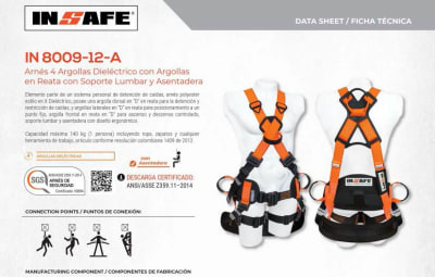 ARNES TIPO D 4 ARGOLLAS DIELEC. CON ARGO. EN REATA C/SOPORTE LUMBAR ASENTADERA IN 8009-12-A INSAFE