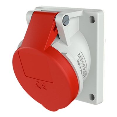 TOMA EMPOTRABLE 32AMP 2P+T 415V ROJO 9H IP44 (INCLINADO) MENNEKES