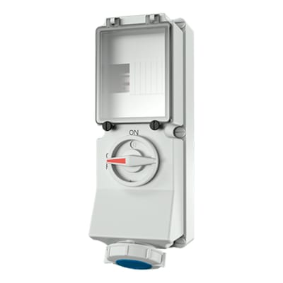 TOMA VISIBLE 16AMP 2P+T 250V C/INTERRUP. POR ENCLAVAM. MECANICO AZUL 6H IP67 MENNEKES