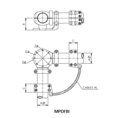 EMPALME A 90° DESLIZANTE FLEXIBLE UNION DE TUBOS MONTADO SOBRE AISLADOR MPDFBI-150 ARAGCU AS