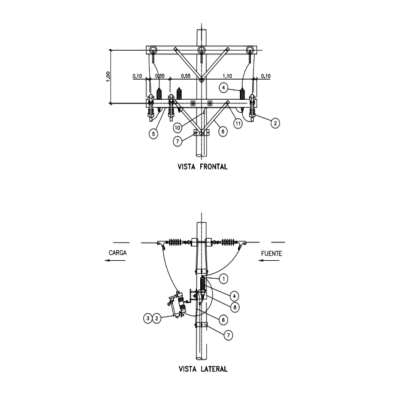 ARMADO TIPO PSEC-3 SOPORTE DE SECCIONAMIENTO 3Ø CON PARARRAYO GALV CALIENTE ARAGCU AR