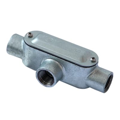 CAJA CONDULET TIPO T 1'' FORM 5 HIERRO MALEABLE GALVANIZADO EN CALIENTE C/TAPA C/EMP CON UL E254321 JJ