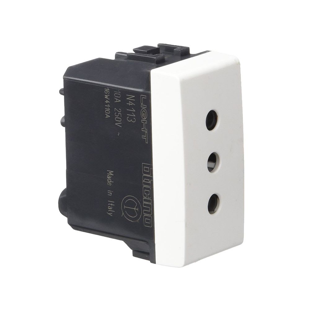 TOMACORRIENTE 2X10A+T 250V P/ESPIGA REDONDA 1 MODULO ALVÉOLOS PROTEGIDOS N4113 BTICINO