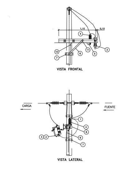 ARMADO TIPO P-SEC-0 SOPORTE DE SECCIONAMIENTO 1Ø CON PARARRAYOS GALV CALIENTE ARAGCU AR1