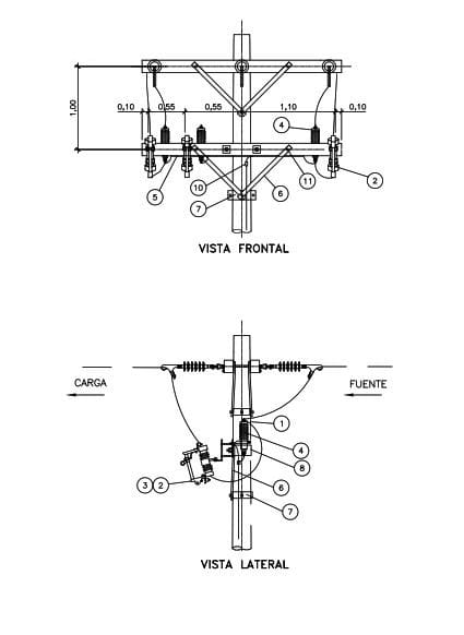 ARMADO TIPO P-SEC-3 SOPORTE DE SECCIONAMIENTO 3Ø CON PARARRAYOS GALV CALIENTE ARAGCU AR1