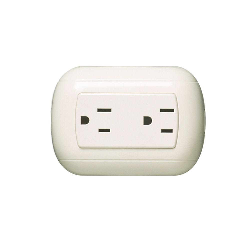 TOMACORRIENTE DUPLEX 2X15A+T 250V 3 MODULOS DE RESINA MARFIL OVALADO P38 BTICINO