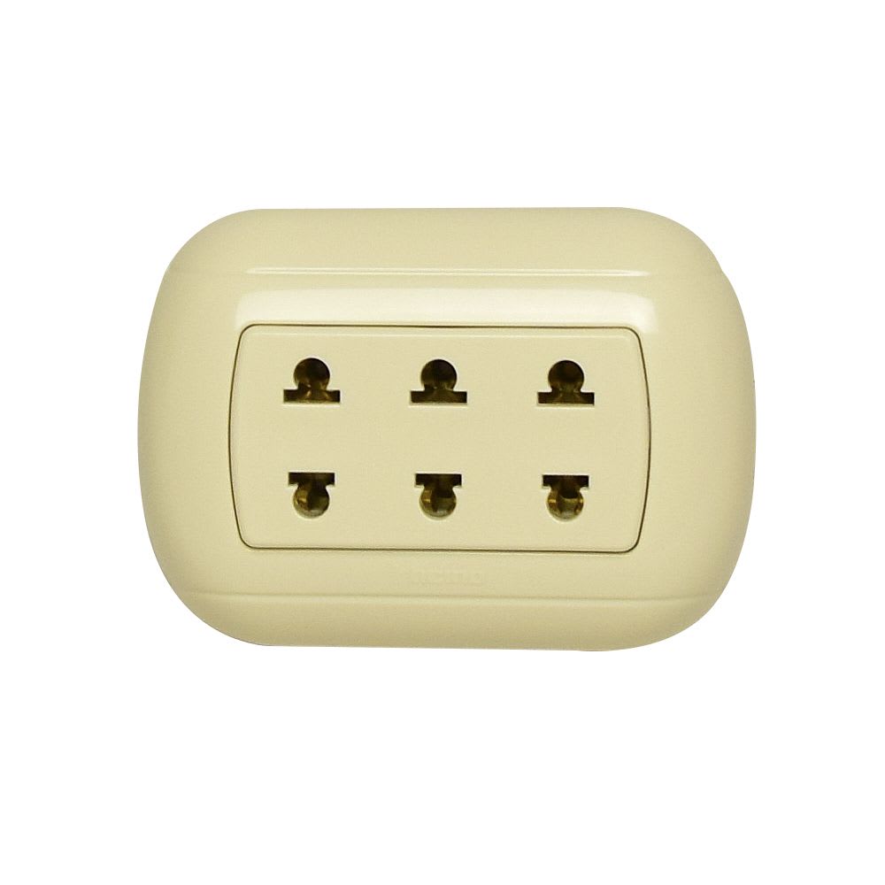 TOMACORRIENTE UNIVERSAL TRIPLE 2X10A 250V 3 MODULOS PARA ADOSAR OVAL P96 BTICINO