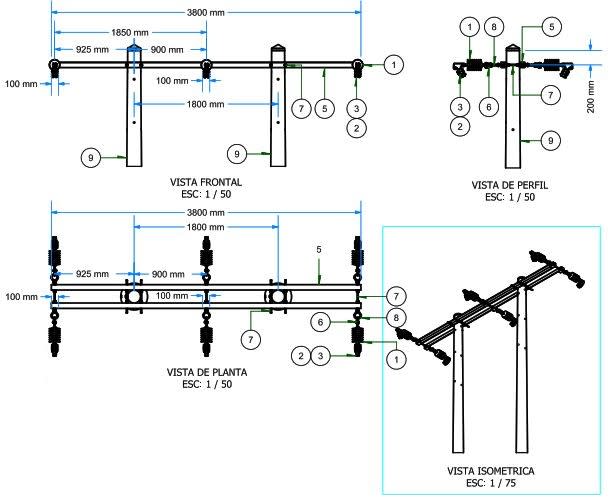 ARMADO TIPO PRH1 TRIFASICO TIPO H DE MEDIA TENSION PRH (30°-60°) GALV CALIENTE ARAGCU AR1