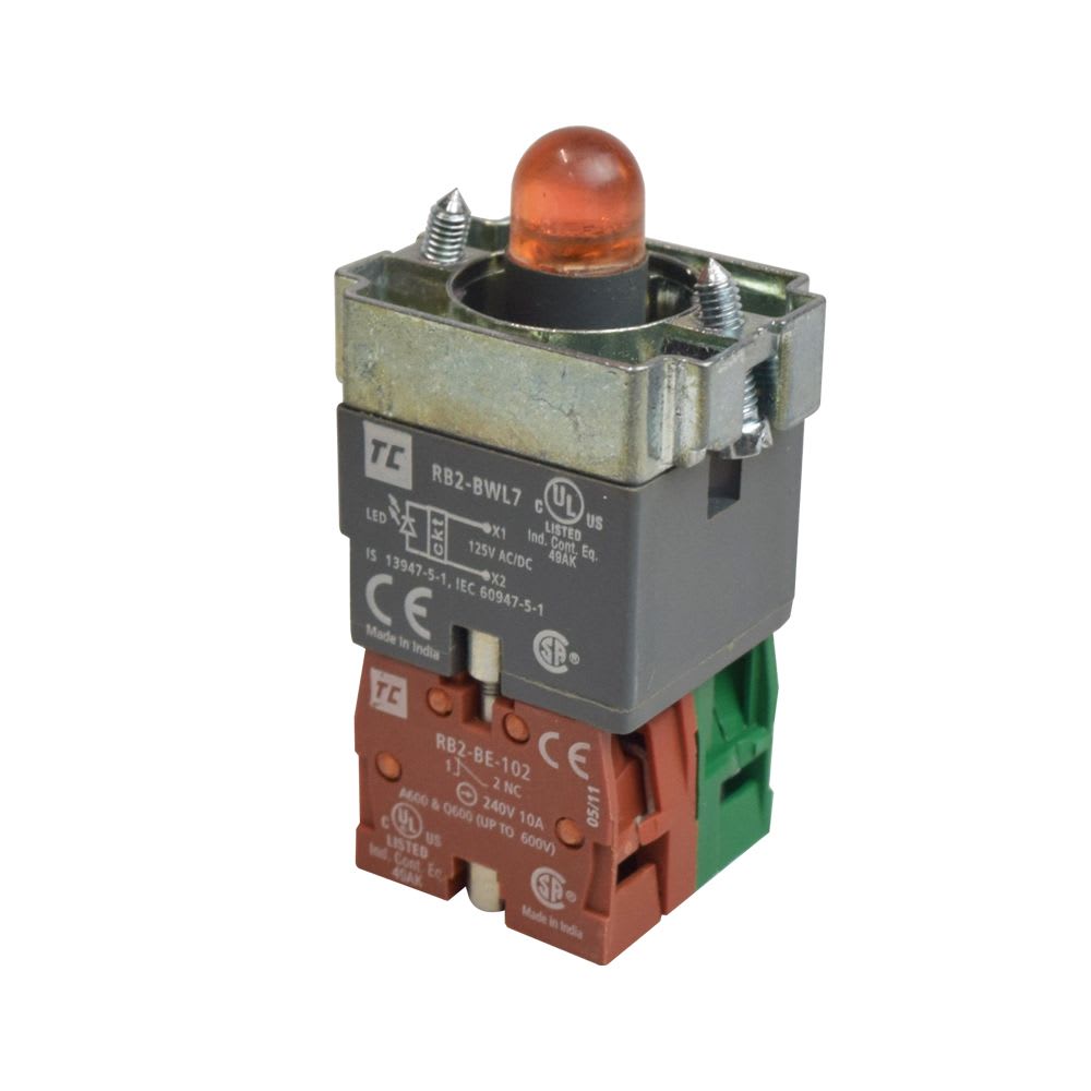 SELECTOR MANIJA CORTA LUMINOSO ROJO 125VAC 2 POSICIONES FIJAS 1NA+1NC RB2BK124+RB2BWL745 TC1