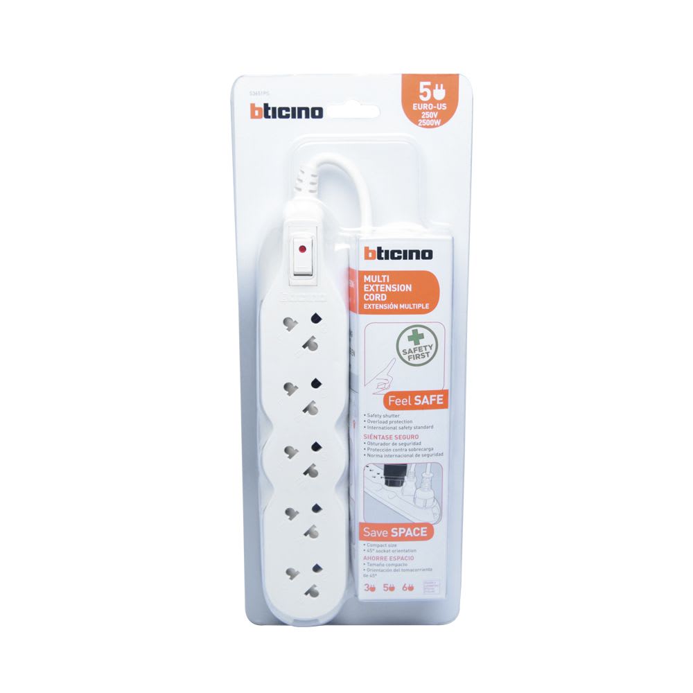 EXTENSION 5 TOMAS UNIVERSAL+TIERRA 3MTS S3651PS BTICINO