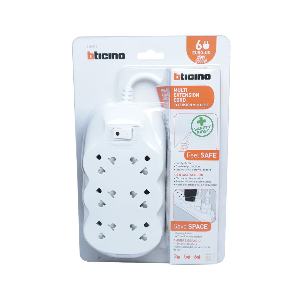 EXTENSION 6 TOMAS UNIVERSAL+TIERRA 3MTS S3652PS BTICINO1