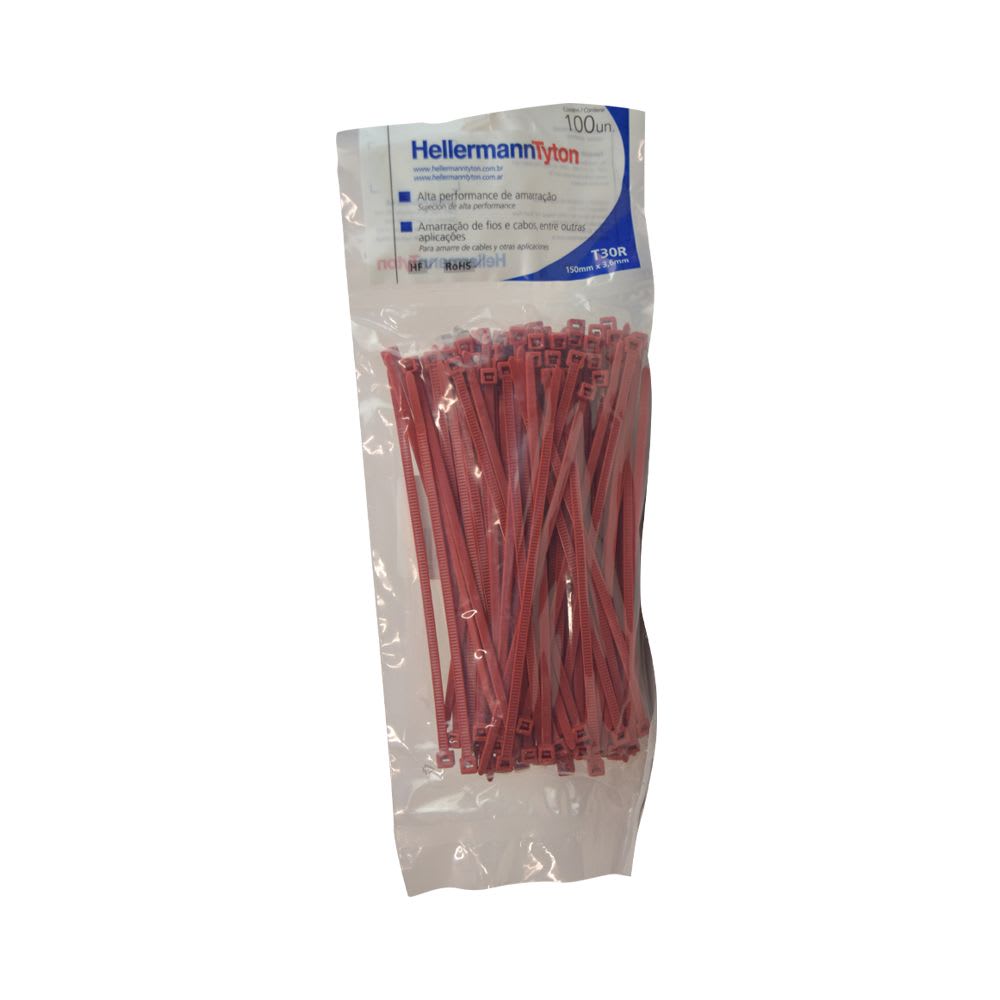 AMARRACABLE ROJO 150X3.6MM X100UND T30R-R HELLERMANNTYTON