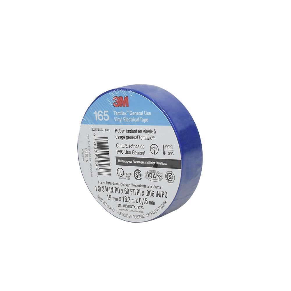 CINTA AISLANTE VINILICA TEMFLEX 165 3/4''X18MTS AZUL UU009468818 3M PERU