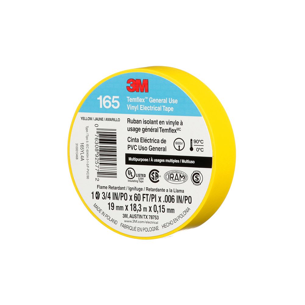 CINTA AISLANTE VINILICA TEMFLEX 165 3/4''X18MTS AMARILLO UU009472653 3M PERU