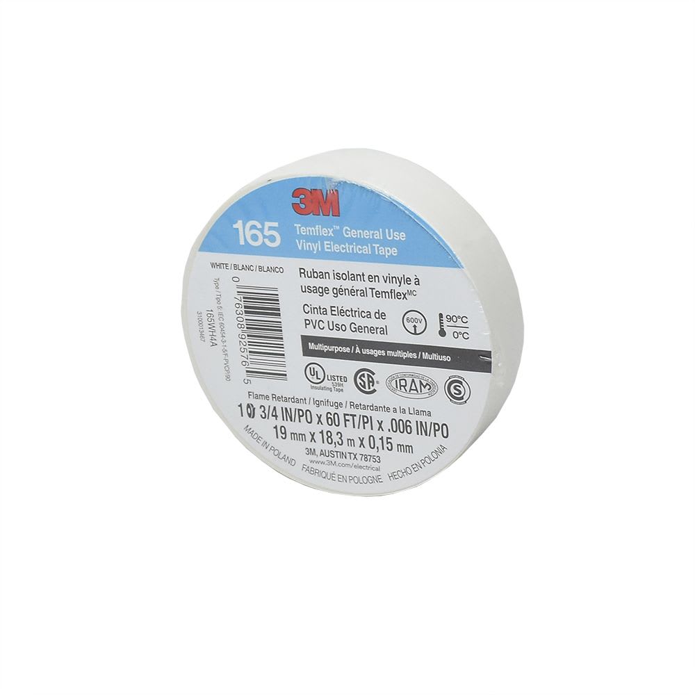 CINTA AISLANTE VINILICA TEMFLEX 165 3/4''X18MTS BLANCO UU009472661 3M1