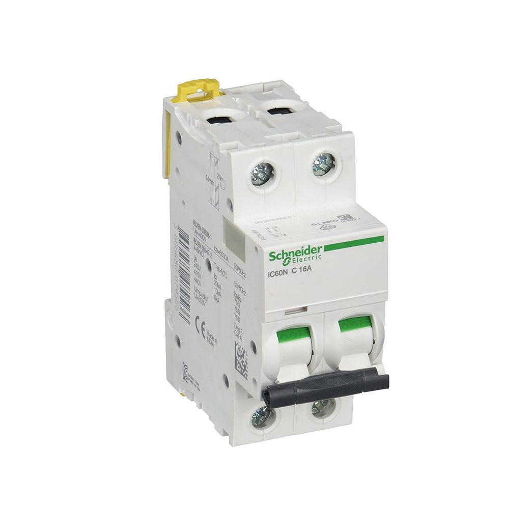 INTERRUPTOR TERMOMAGNETICO 2X16A 20/10/6KA 240/400/440V TIPO C IC60N DIN A9F74216 SCHNEIDER ELECTRIC