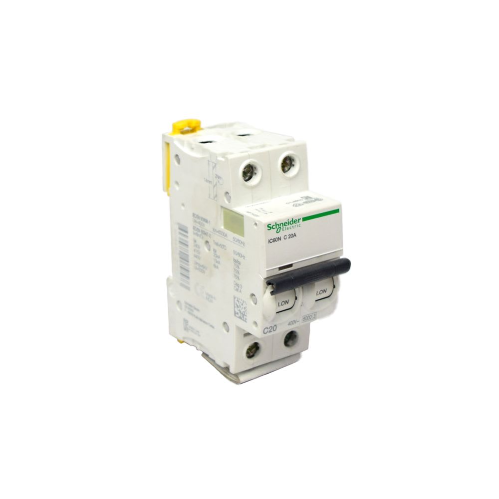 INTERRUPTOR TERMOMAGNETICO 2X20A 20/10/6KA 240/400/440V TIPO C IC60N DIN A9F74220 SCHNEIDER ELECTRIC