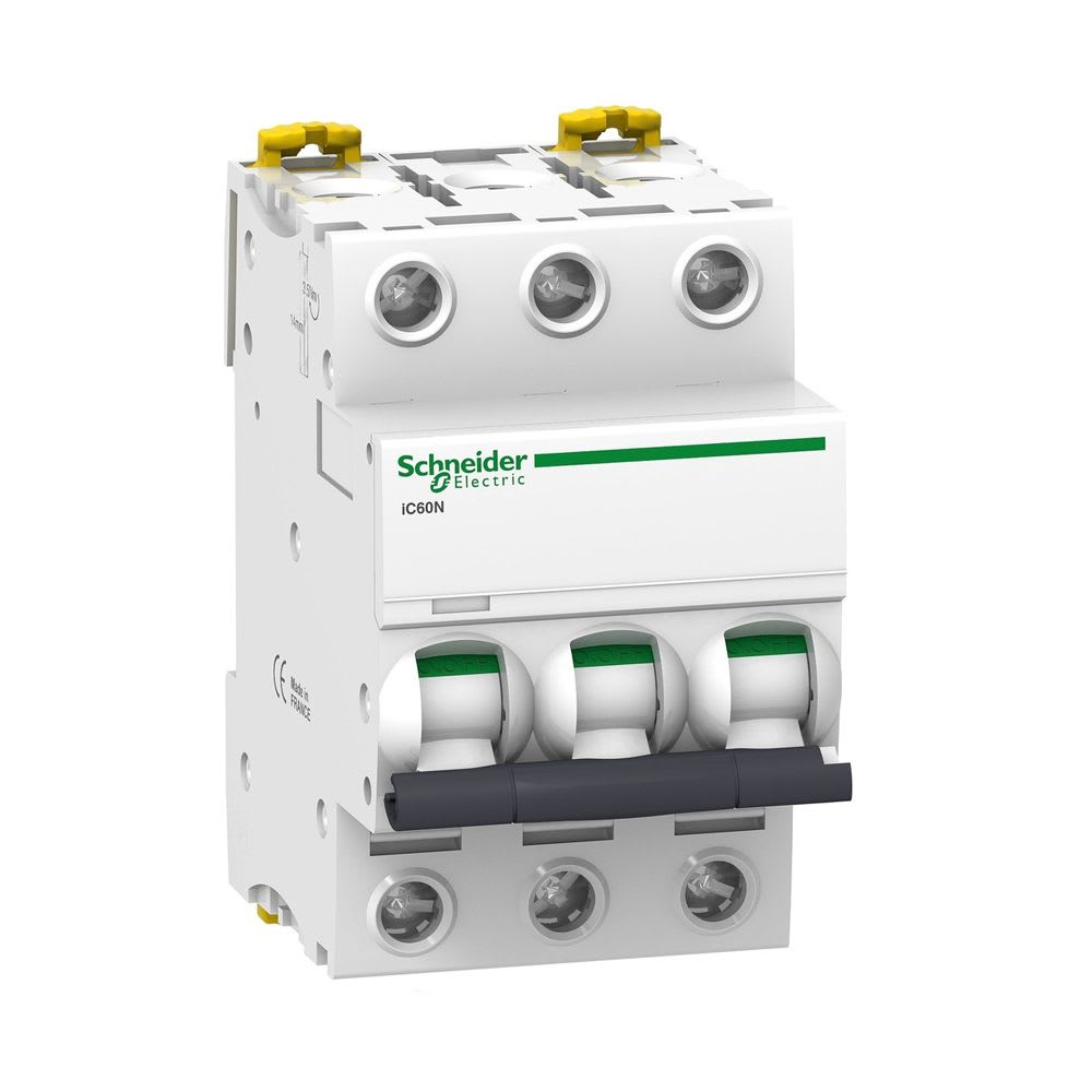 INTERRUPTOR TERMOMAGNETICO 3X25A 20/10/6KA 240/400/440V TIPO C IC60N DIN A9F74325 SCHNEIDER ELECTRIC