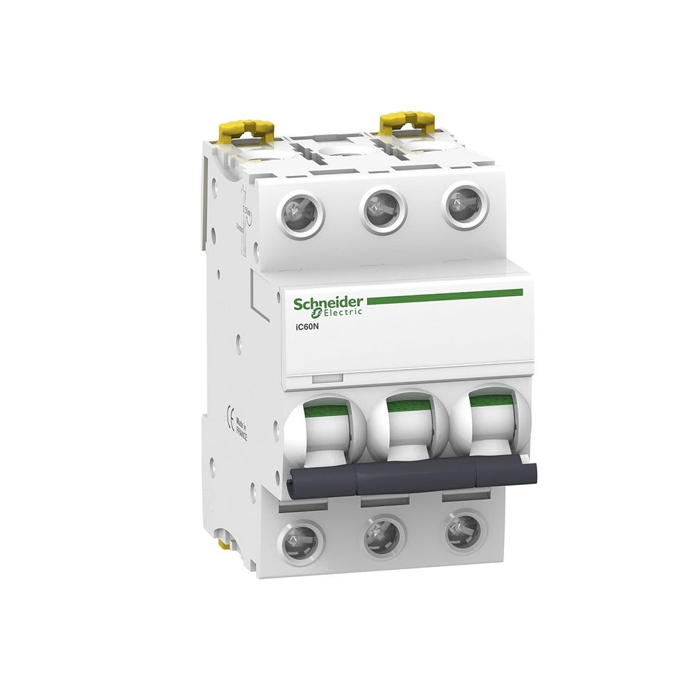 INTERRUPTOR TERMOMAGNETICO 3X63A 20/10/6KA 240/400/440V TIPO C IC60N DIN A9F74363 SCHNEIDER ELECTRIC