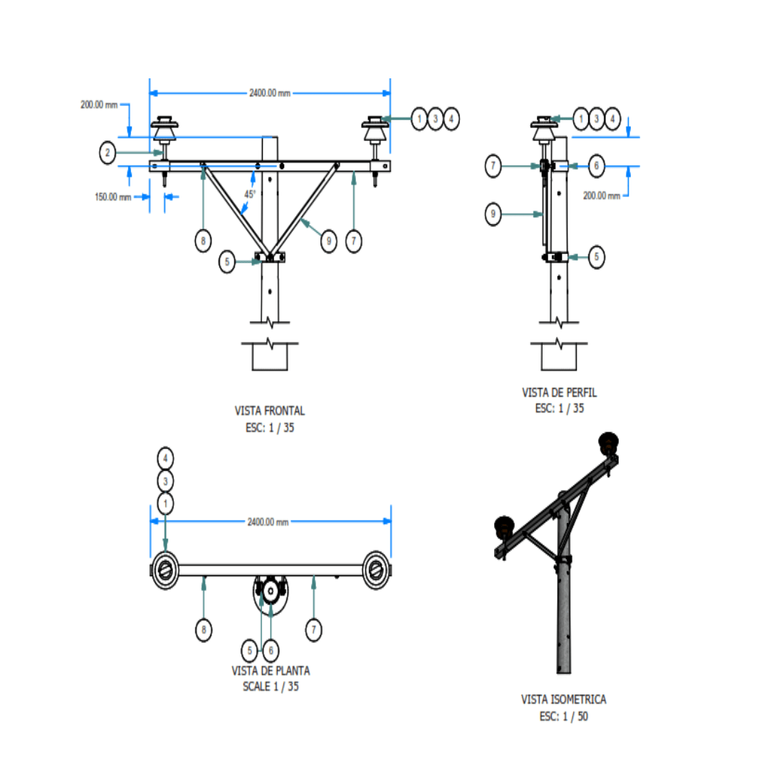 ARMADO TIPO AB1 MONOFASICO DE ALINEAMIENTO SIMPLE GALV CALIENTE ARAGCU AR1