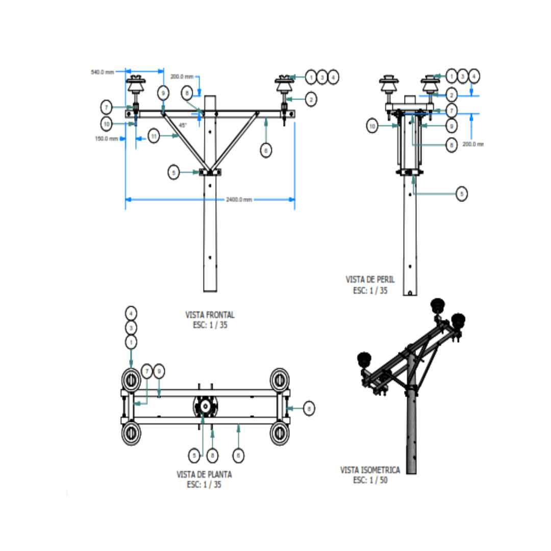 ARMADO TIPO AB2 BIFASICO DE MEDIA TENSION GALV CALIENTE ARAGCU AR1