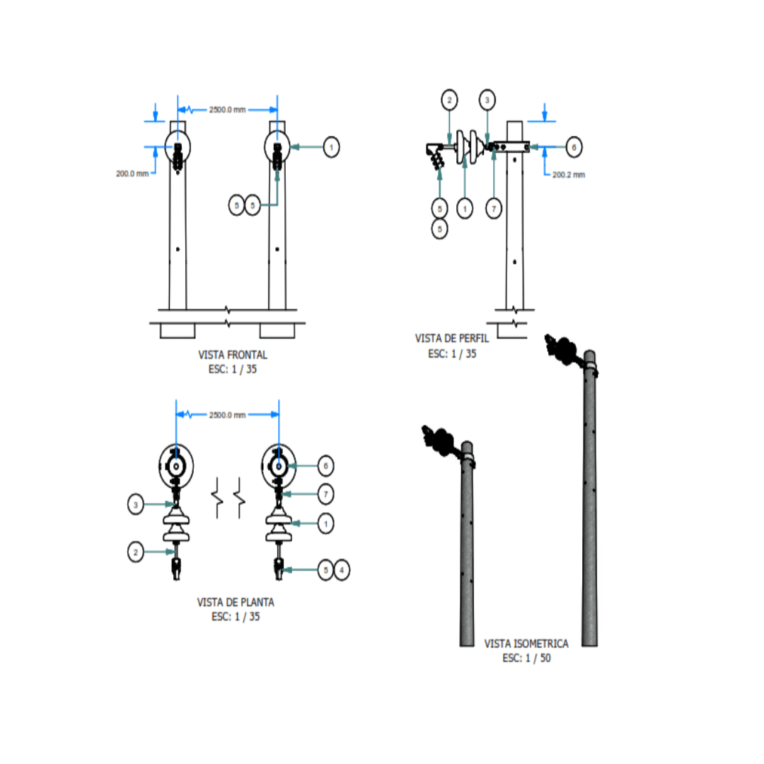 ARMADO TIPO ABD5 BIFASICO DUO DE MEDIA TENSION GALV CALIENTE ARAGCU AR1