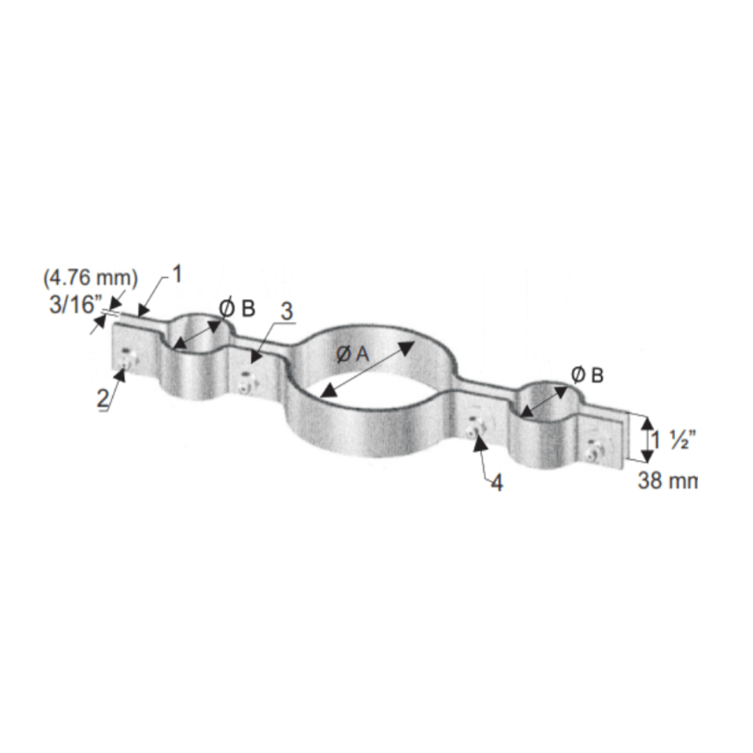 ABRAZADERA DOBLE PARA PASTORAL 125X48MM ESP(1-1/2''X3/16'') GALV CALIENTE AP6012310 ARAGCU AP2