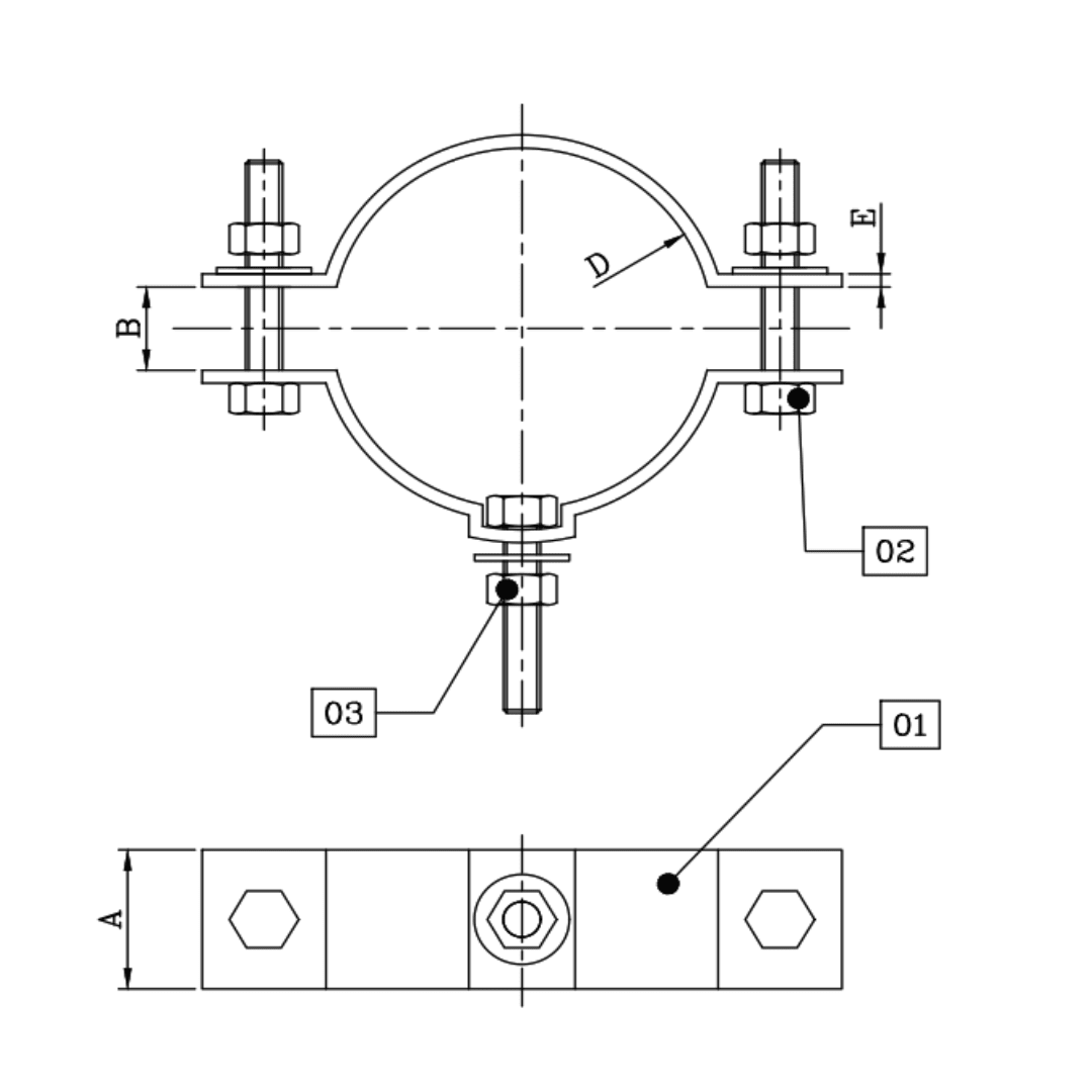 ABRAZADERA TIPO CAS SIMPLE DE F°G° 2''X25MMX7''-8''X1/4'' D1AB12 ARAGCU AR2