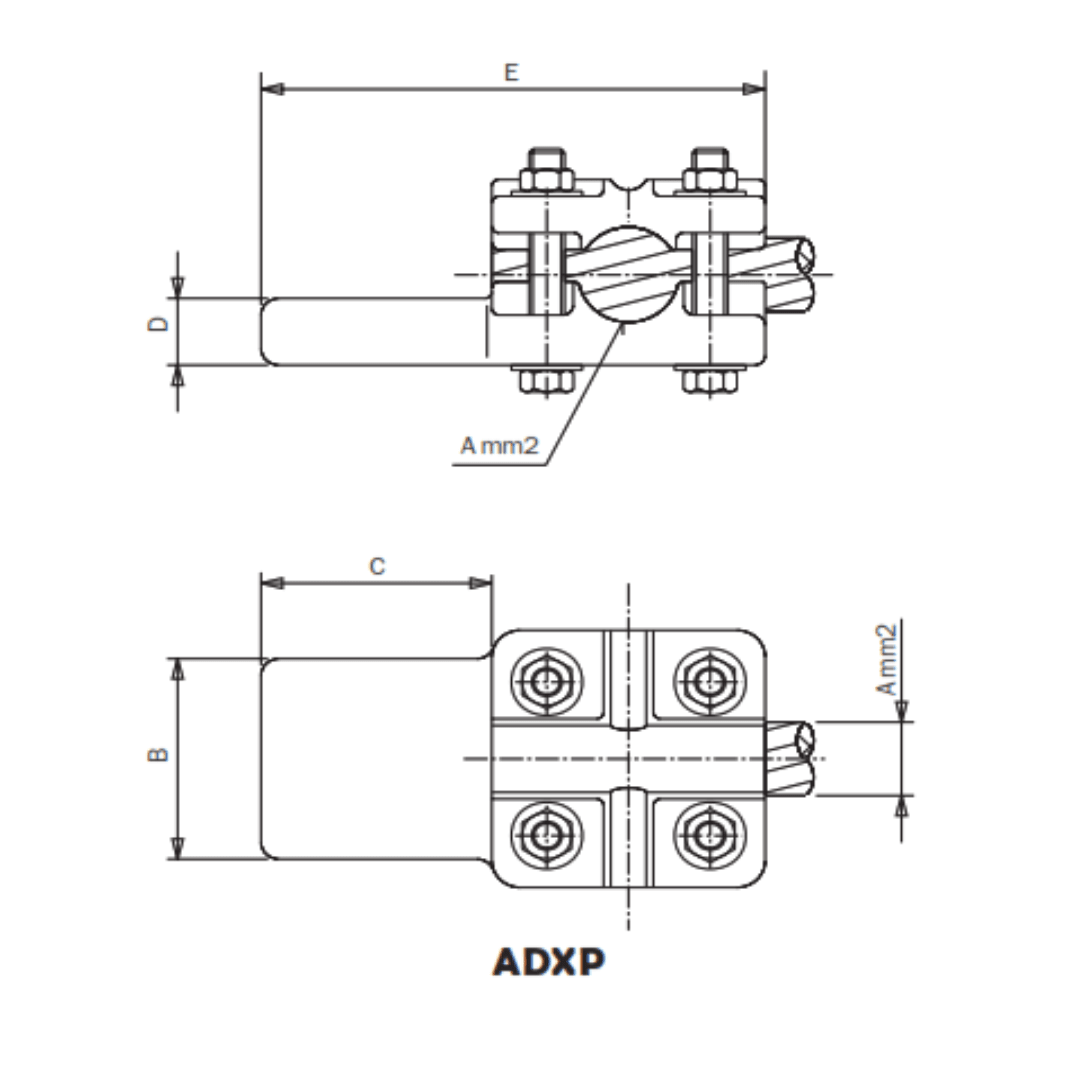 CONEXIÓN RECTA O DERIVACIÓN PARA CABLES AL A PLETINA ADXP-3344 ARAGCU AS2