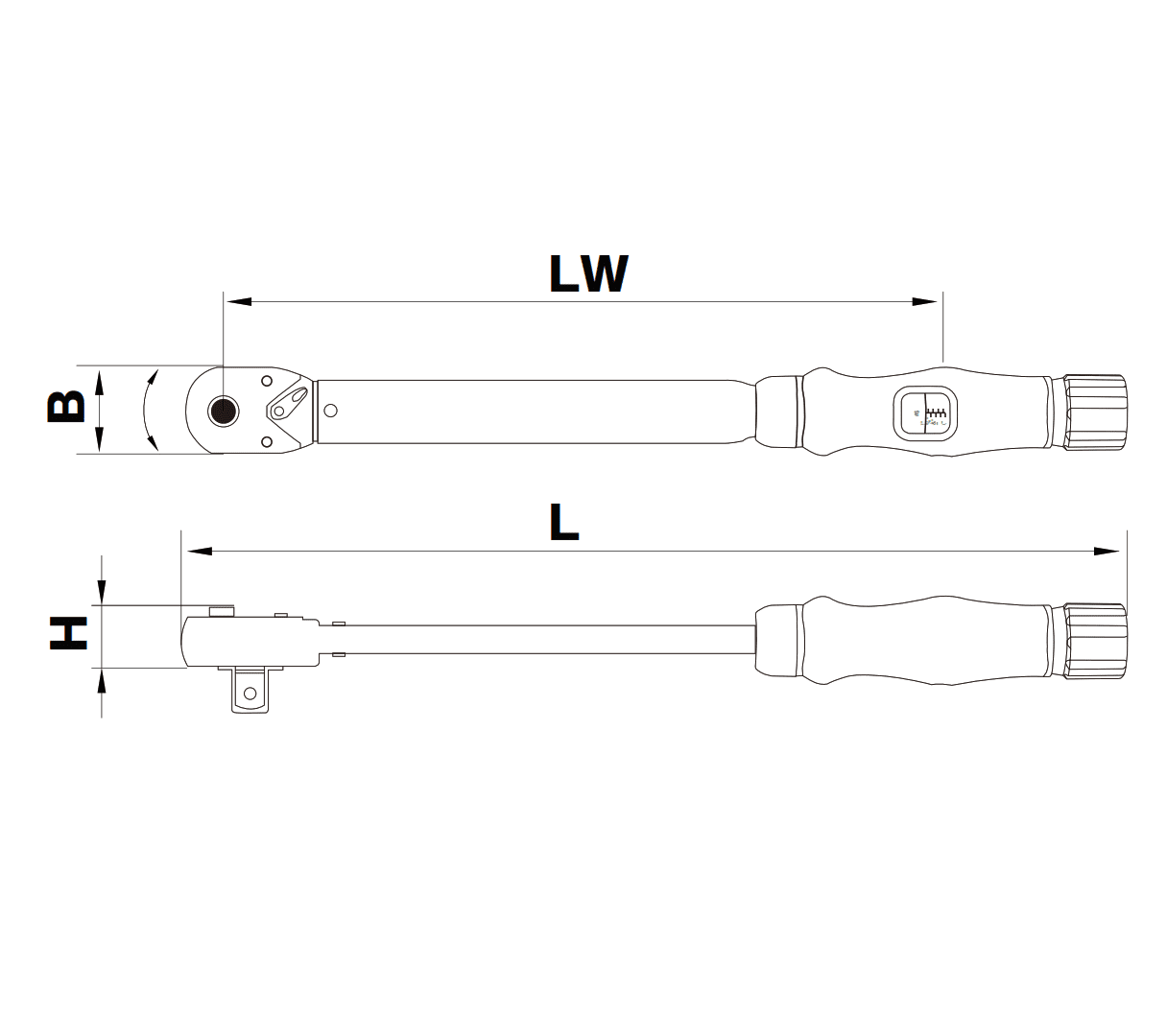 TORQUIMETRO AISLADO 1/2'' NO REVERSIBLE NM 40-200 LONG 565 MM 10371220  BROKWALL2