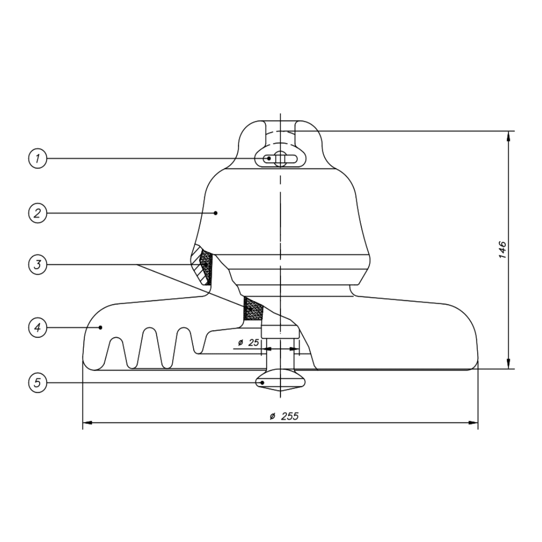 AISLADOR DE SUSPENSION PORCELANA 120KN/320MM ANSI 52-5 ST-1464 120KN CST2