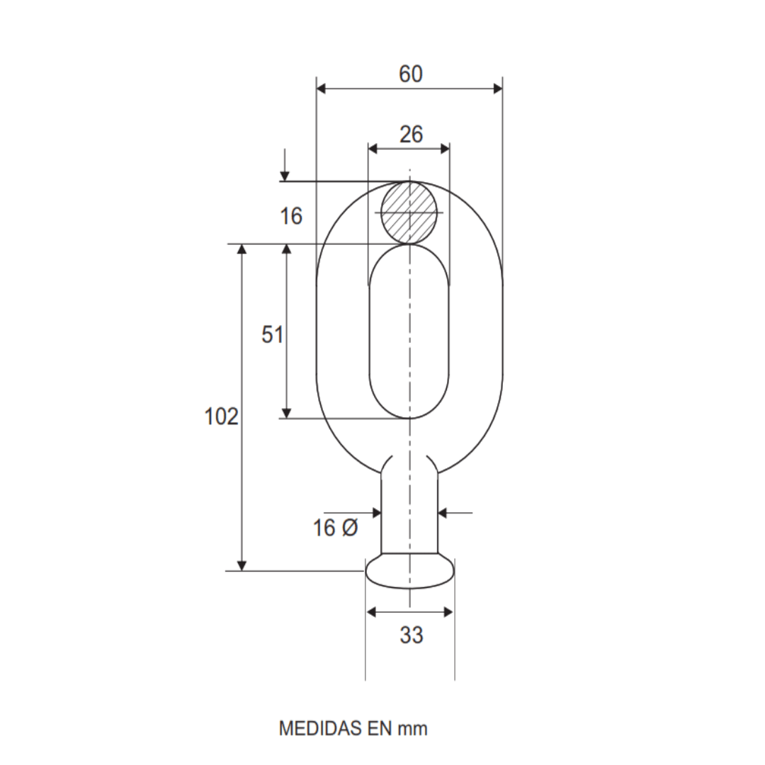 ADAPTADOR ANILLO BOLA DE HIERRO 16MM 71KN GALV CALIENTE AP5461006 ARAGCU MT2