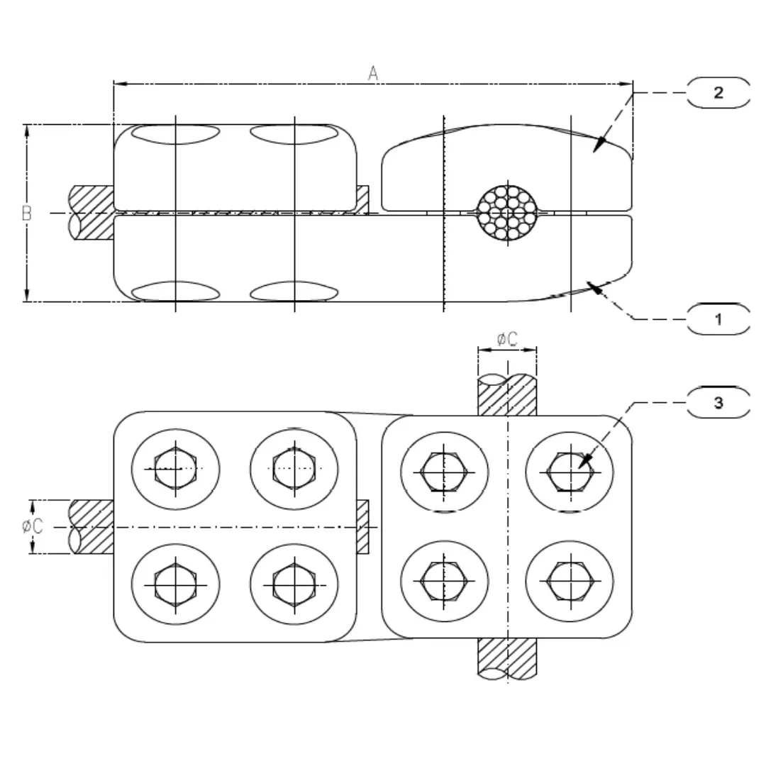 CONECTORES ANTICORONA EN T CABLE-CABLE C:240-304MM C:240-304MM MODELO AP350.169 ARAGCU EI1