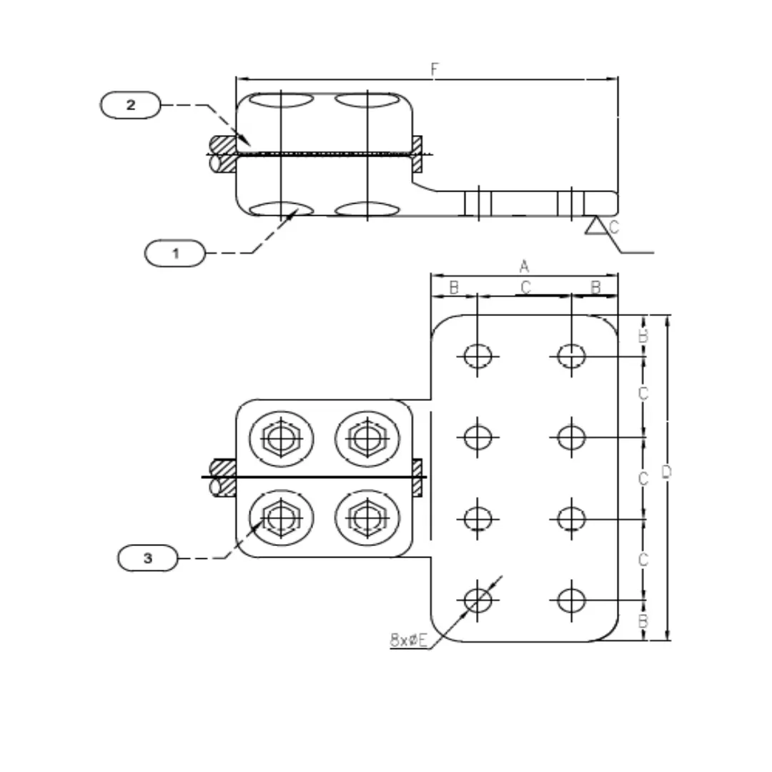 CONECTORES ANTICORONA RECTO CABLE-PLATINA C:20.3-22.7MM P:100X200X15MM MODELO AP351.193 ARAGCU EI1