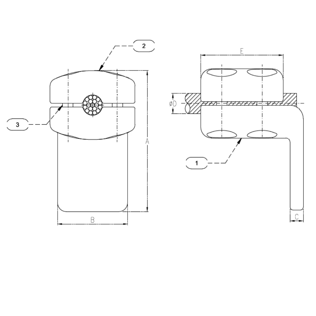 CONECTORES ANTICORONA ACODADO A 90° CABLE-PLATINA C:240-304MM P:80X80X15MM MODELO AP351.203 ARAGCU EI1