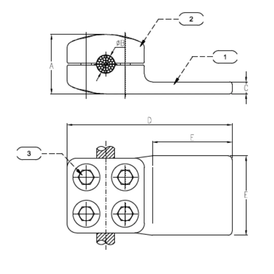 CONECTORES ANTICORONA EN T CABLE-PLATINA C:240-304MM P:100X100X15MM MODELO AP351.461 ARAGCU EI1