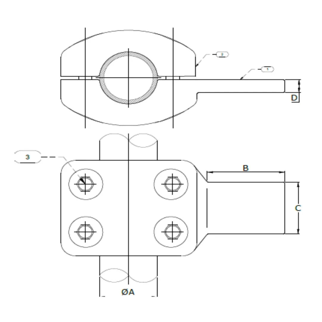 CONECTORES ANTICORONA EN T TUBO-PLATINA T:Ø40MM P:80X60X15MM MODELO AP351.629 ARAGCU EI