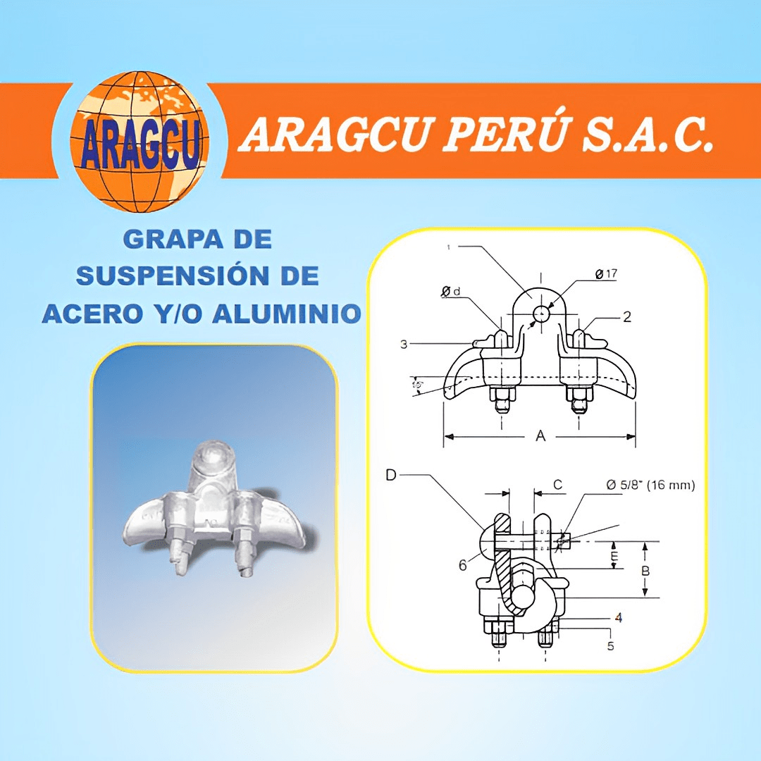 GRAPA DE SUSPENSION (TIPO BARQUITO) DE ALUMINIO 35-240MM 70KN AP5451011 ARAGCU MT1