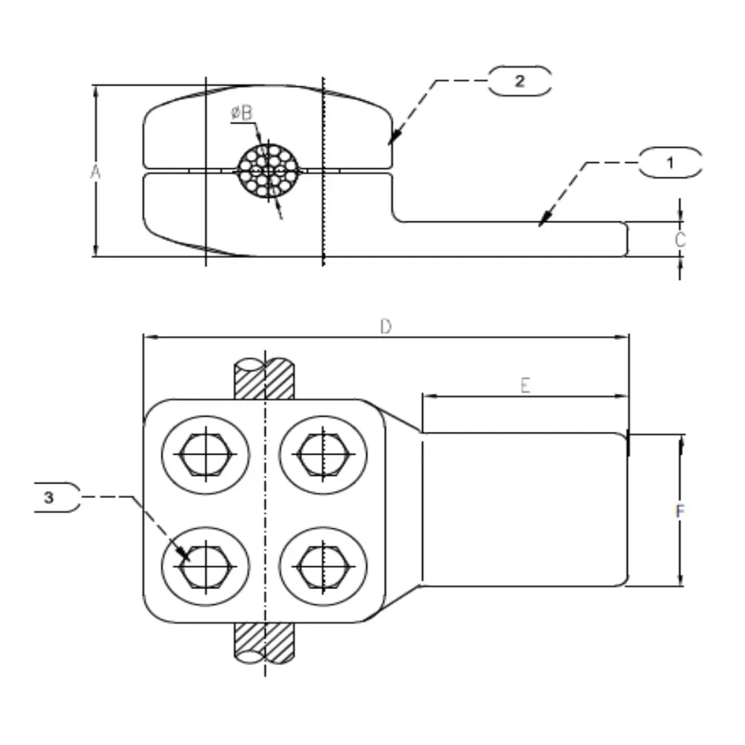 CONECTORES ANTICORONA EN T CABLE PLATINA C:240-304MM P:80X60X15MM MODELO AP999.2 ARAGCU EI1
